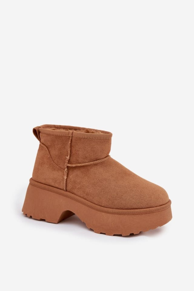 Love Lace Love Lace Women's Suede Slip On Snow Boots with Faux Fur Lining Platform Heel in Brown - 2