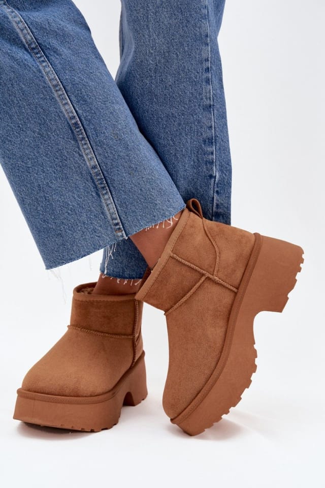 Love Lace Love Lace Women's Suede Slip On Snow Boots with Faux Fur Lining Platform Heel in Brown - 3