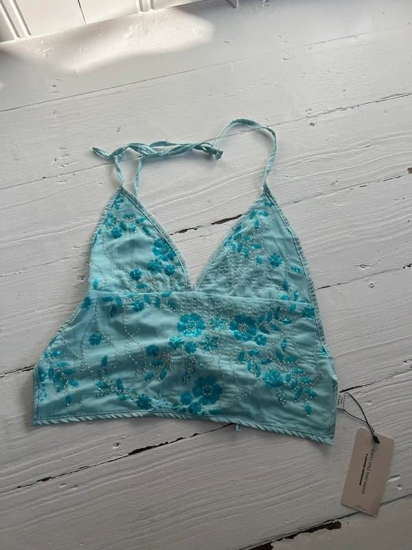 Shein Shein Blue halter neck jewel beaded sequin embellished backless top