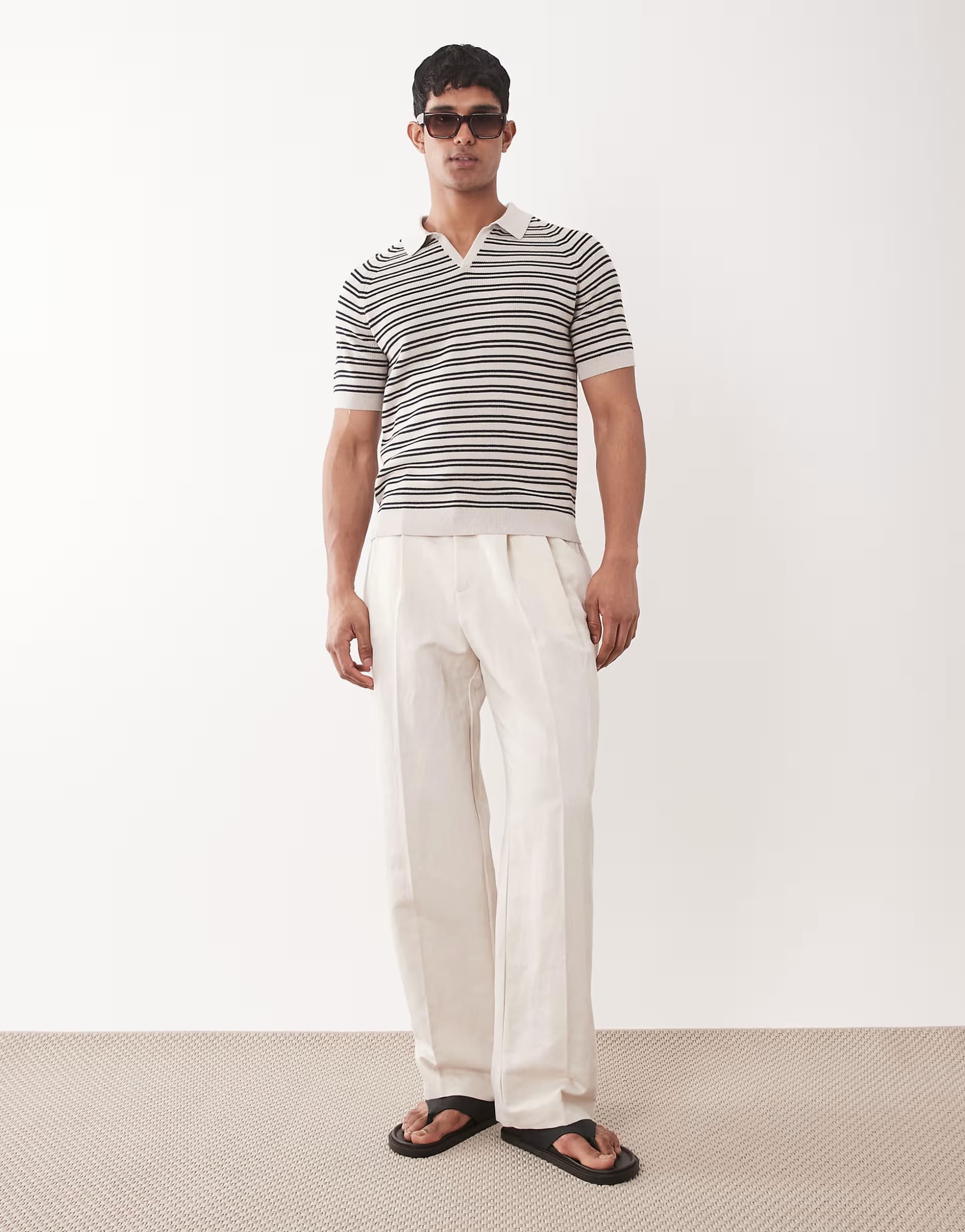 ASOS ASOS DESIGN smart pleated linen rich wide leg trousers in natural ecru