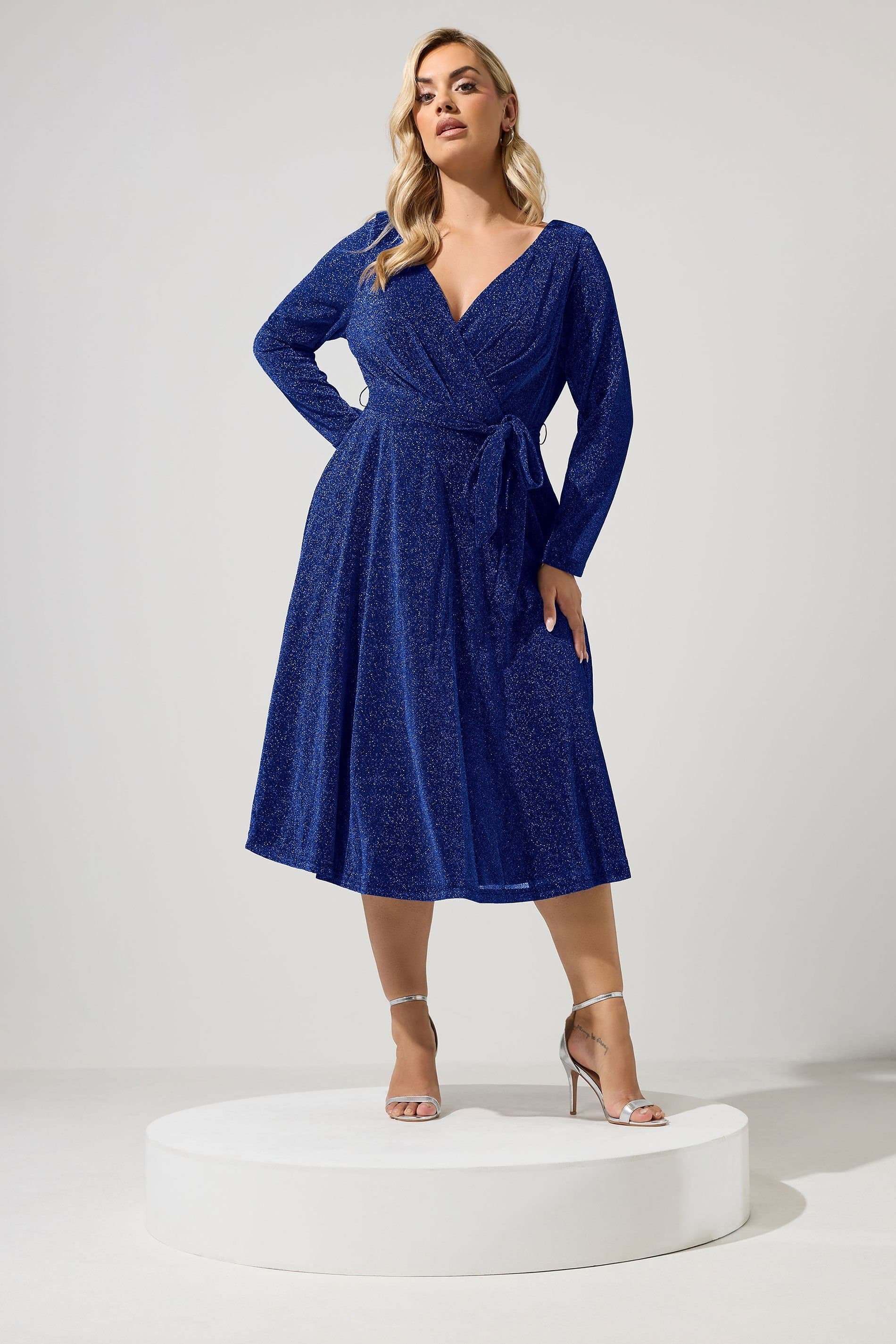 Yours Yours Women's Metallic Wrap Dress in Cobalt