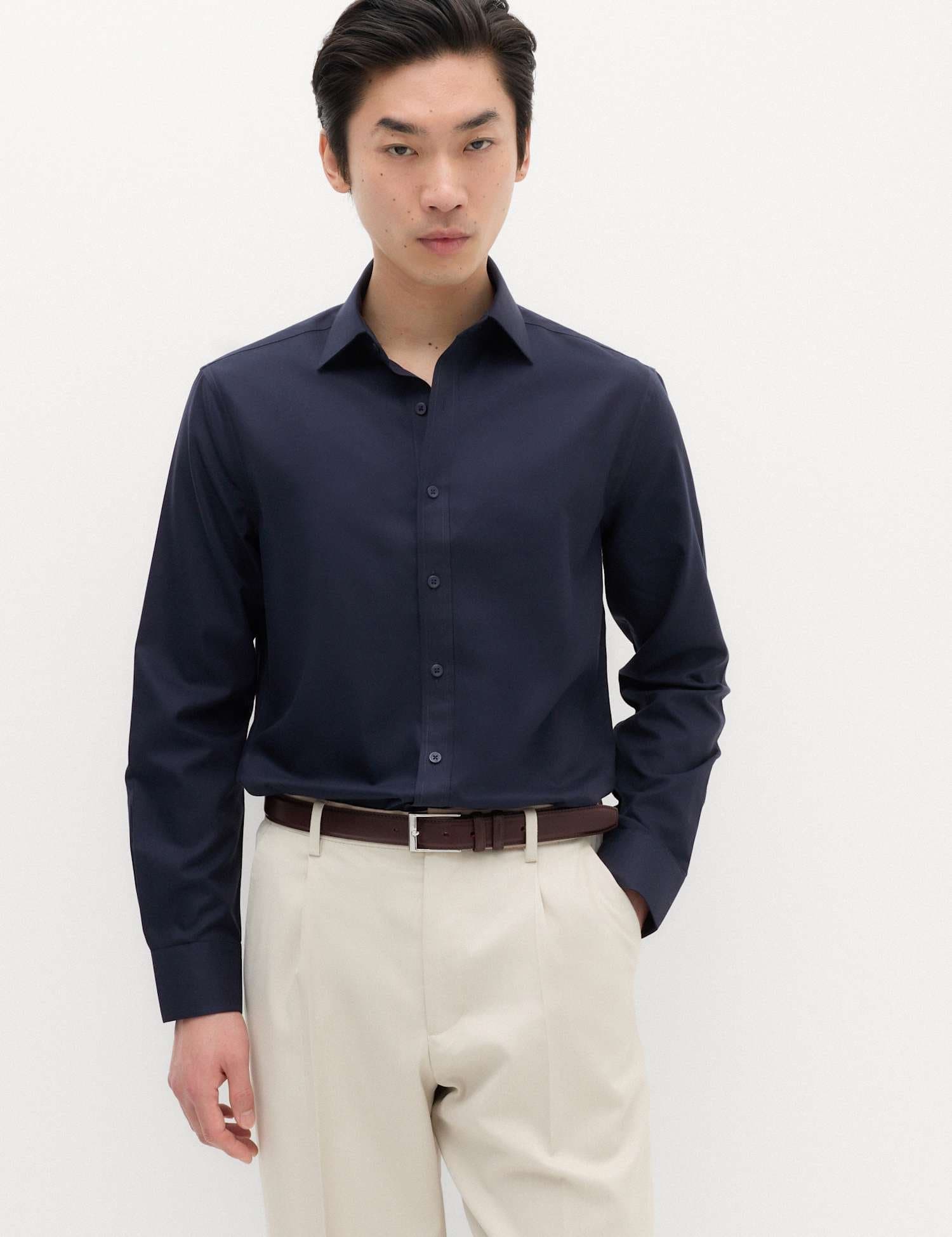 Marks & Spencer M&S Slim Fit Ultimate Non Iron Cotton Shirt Dark Navy