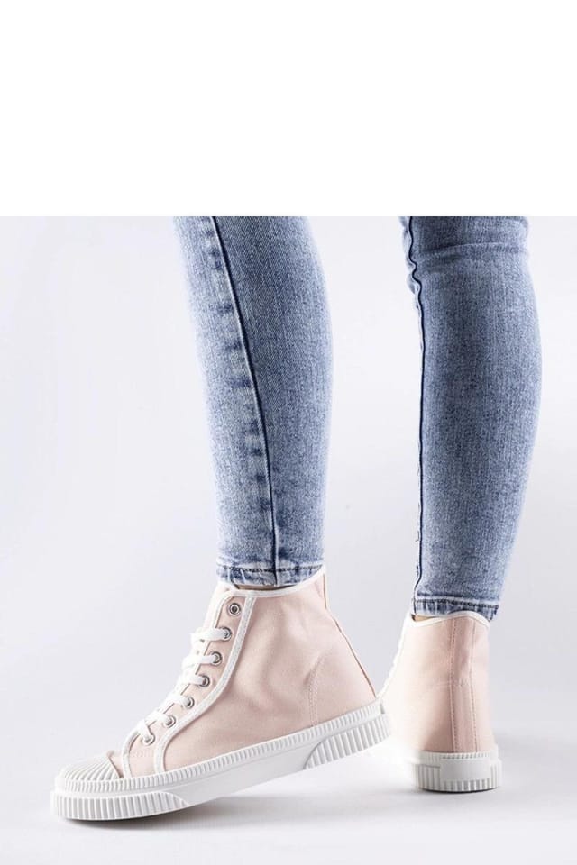 Love Lace Love Lace Women's Pozzuolo High Top Fabric Sneakers with White Rubber Sole in Pink - 3