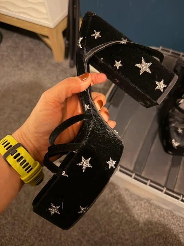 ASOS ASOS black velvet heels with silver star detail, size UK 7.