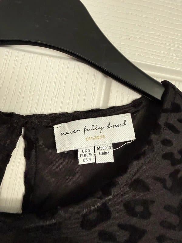 Never Fully Dressed Never fully dressed black velvet leopard print dress size 8