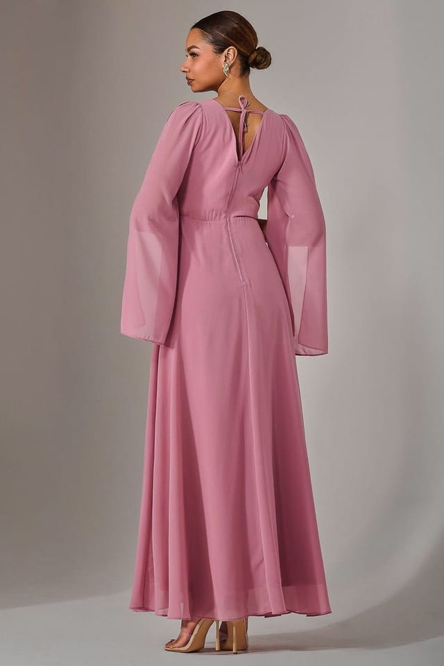 Jolie Moi Jolie Moi Women's Chiffon Cap Sleeve Maxi Dress in Dusty Pink - 2