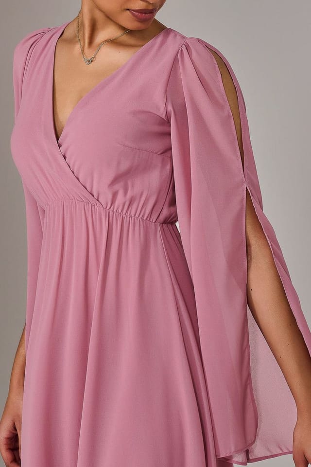 Jolie Moi Jolie Moi Women's Chiffon Cap Sleeve Maxi Dress in Dusty Pink - 3