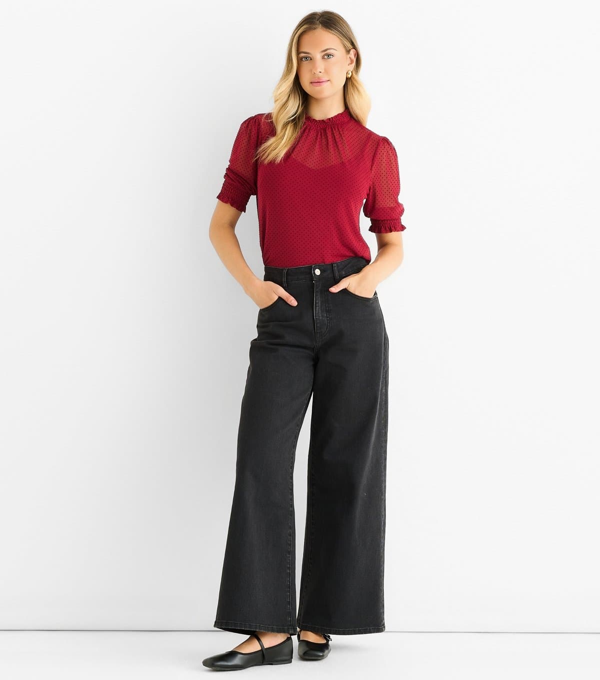 Gini London Gini London Red Polka Dot Mesh High Neck Top