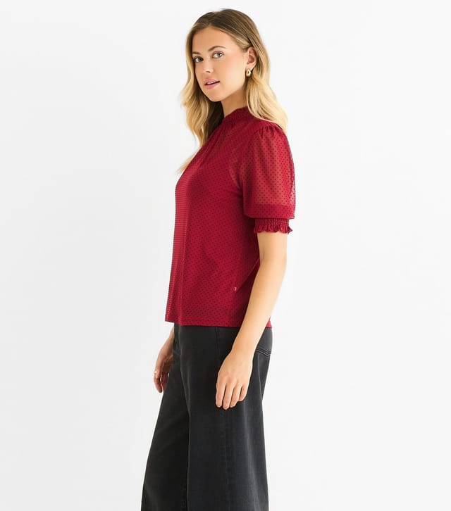 Gini London Women's Red Polka Dot Mesh High Neck Top Gini London New Look - 3