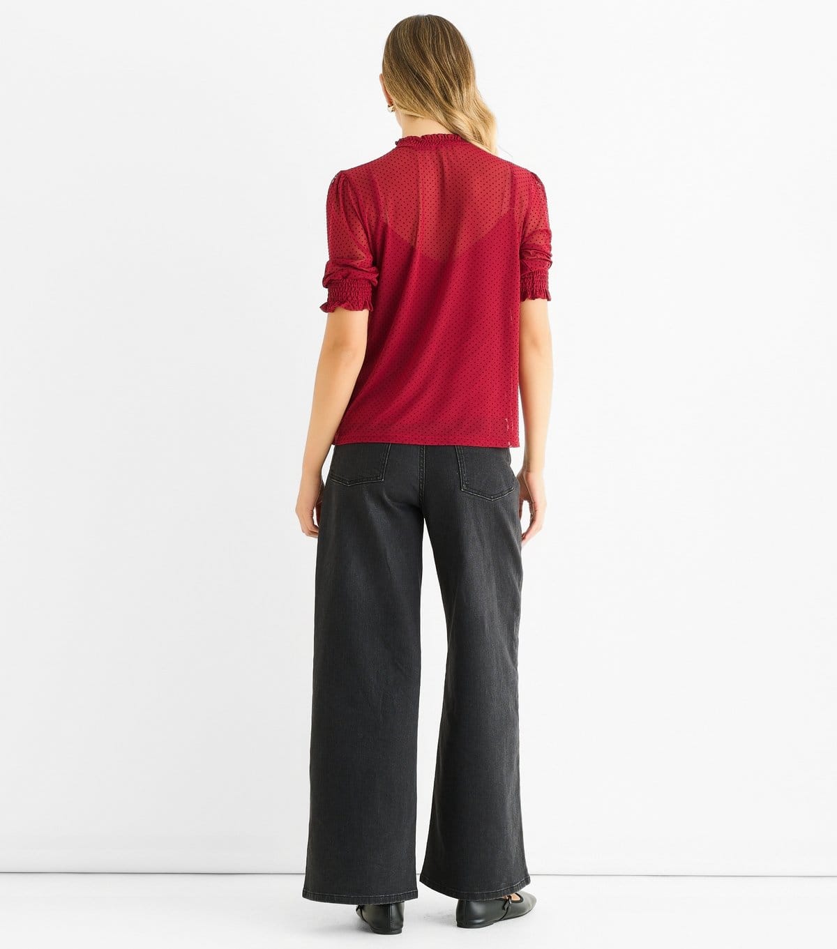 Gini London Women's Red Polka Dot Mesh High Neck Top Gini London New Look - 4