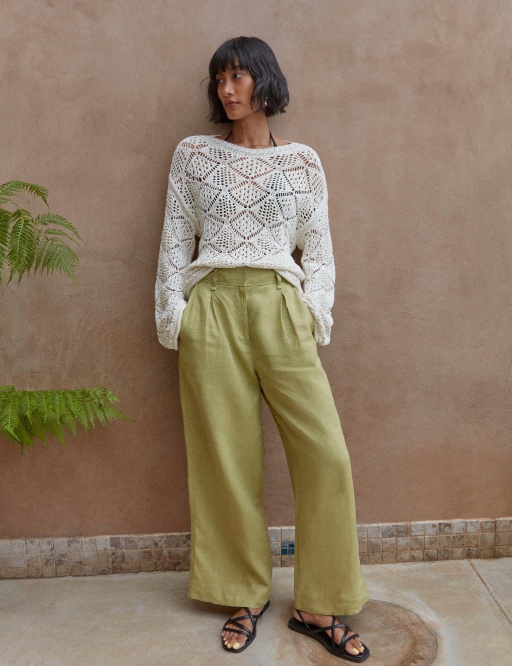 M&S Conker Linen Wide Leg Trousers