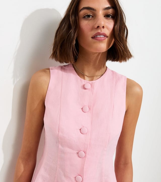 New Look Women's Light Pink Linen Rich Button Through Peplum Waistcoat New Look - 2