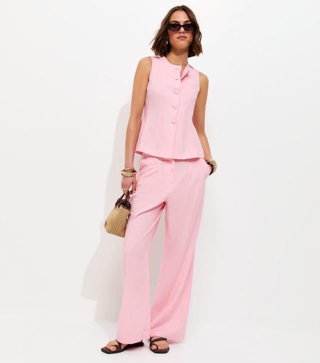 New Look Women's Light Pink Linen Rich Button Through Peplum Waistcoat New Look - 3