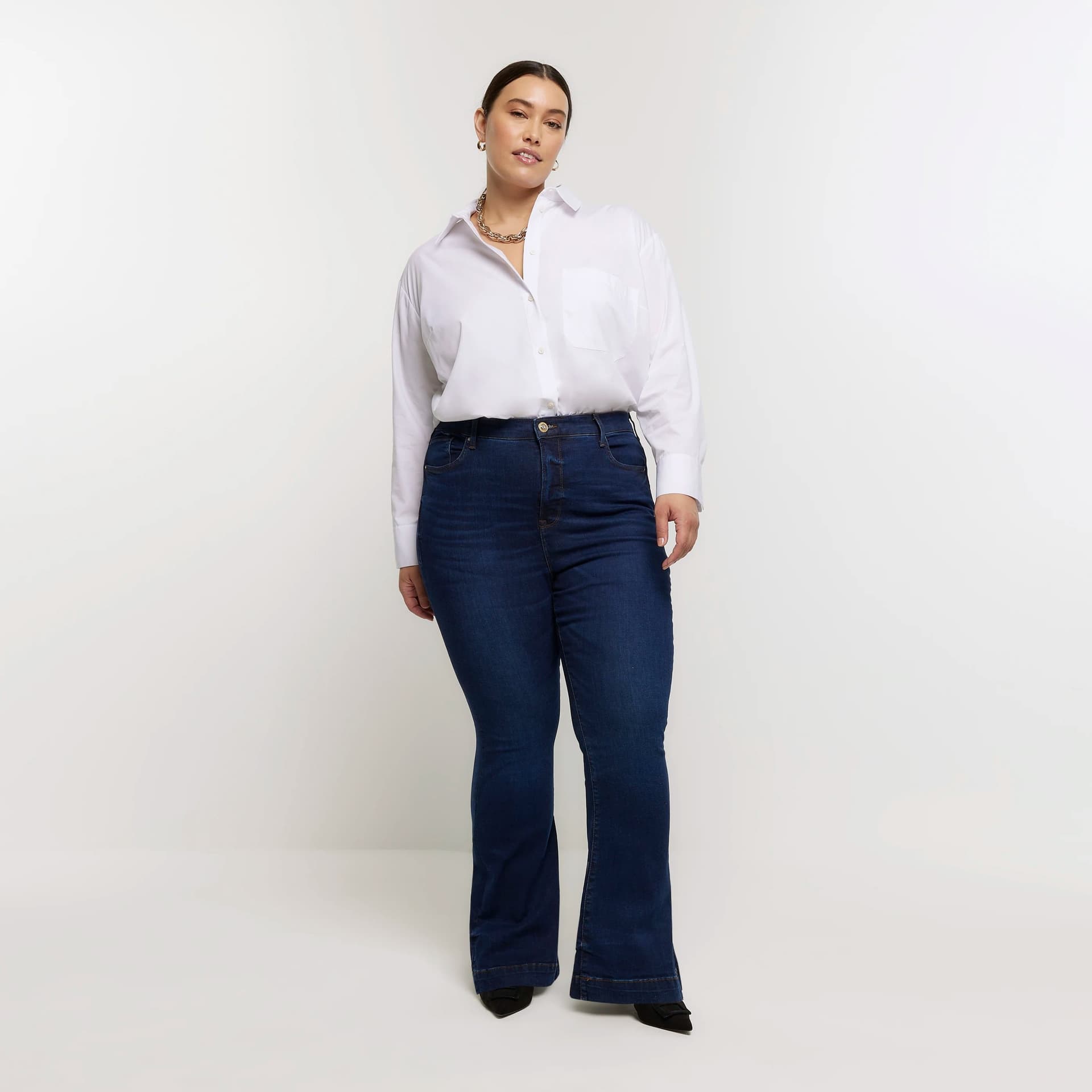 Kind Society River Island Womens Plus Blue High Waist Flare Jeans