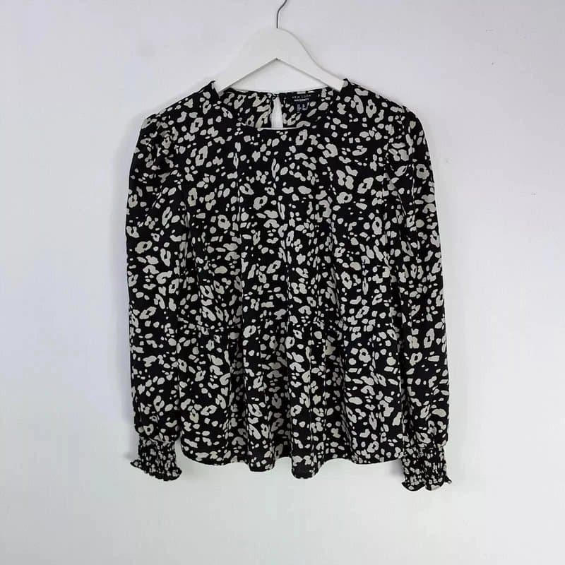New Look New Look Maternity Chiffon Blouse Size 12 Monochrome Animal Print Prairie Top