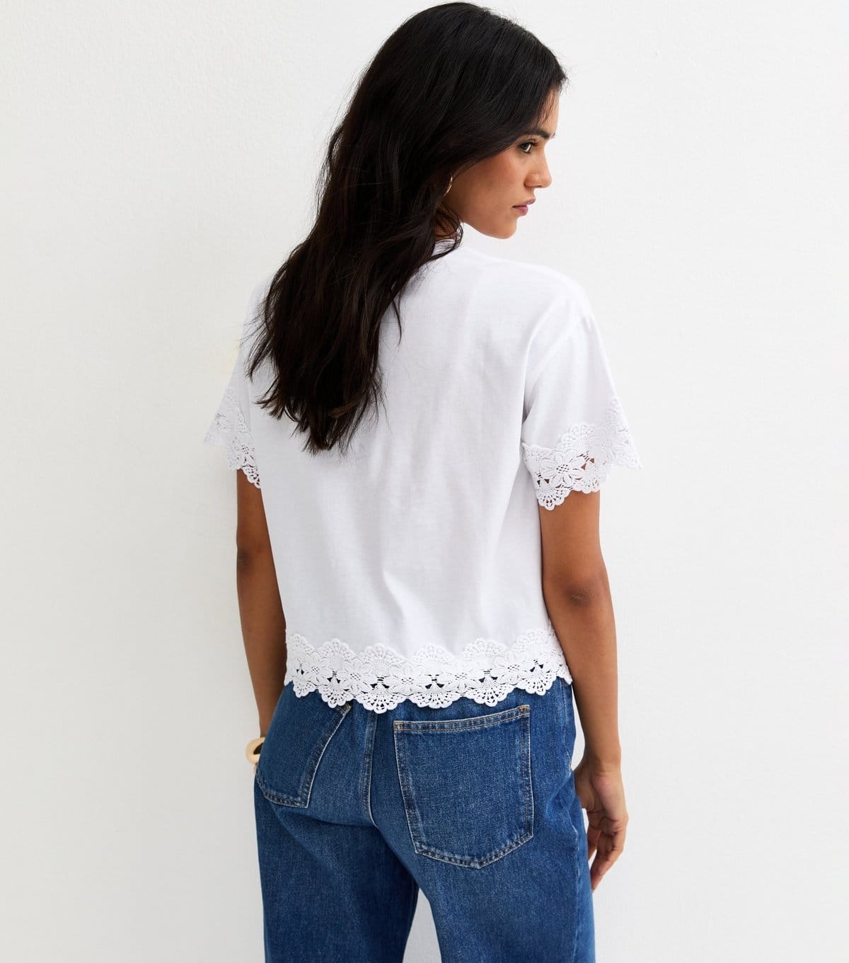 New Look Women's White Lace Trim Top New Look - 4