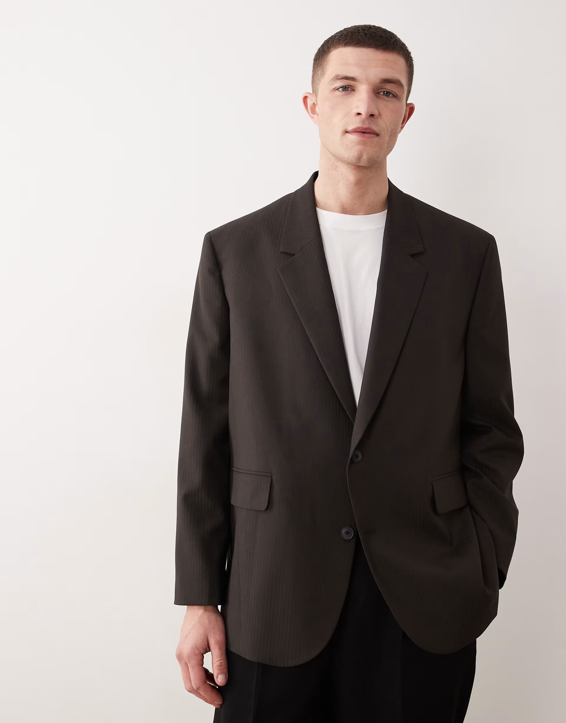 ASOS ASOS DESIGN oversized suit jacket in tonal brown pinstripe