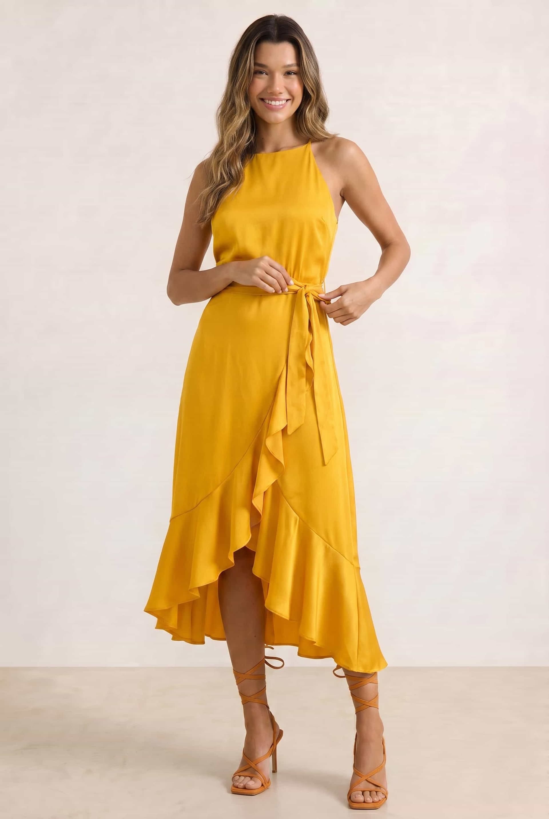 Style Cheat Style Cheat Women's Ariana Halter Frill Dress / Golden Yellow