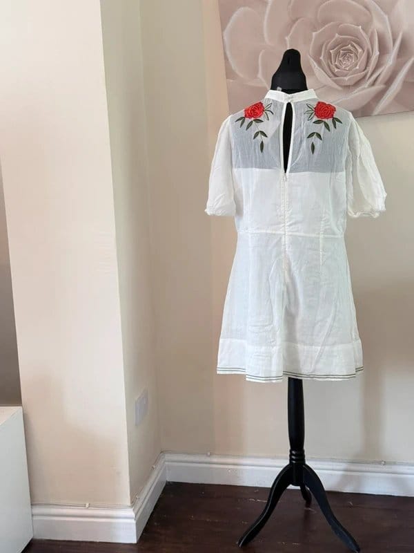 River Island White & Red Embroidered Short-Sleeve Evening Dress