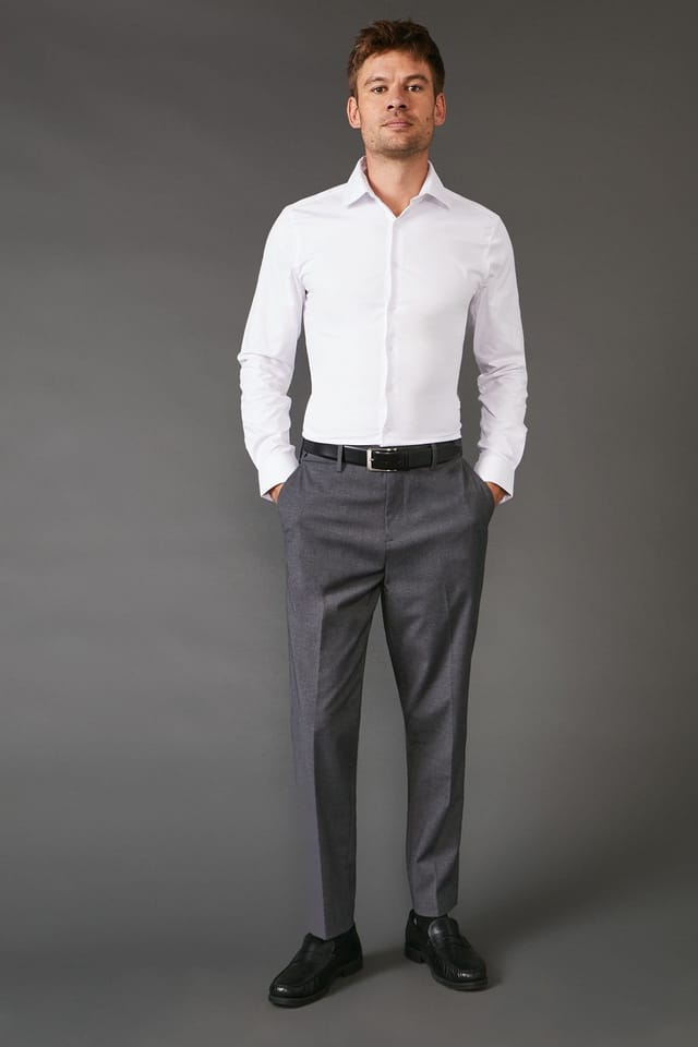 Burton Burton Men's White Skinny Fit Long Sleeve Easy Iron Shirt - 2