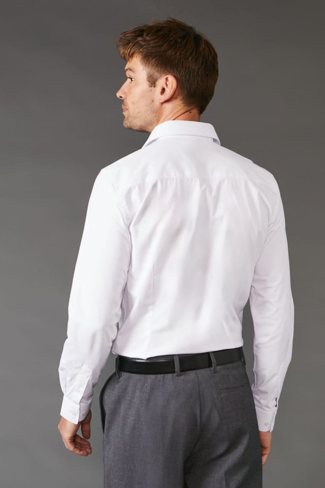 Burton Burton Men's White Skinny Fit Long Sleeve Easy Iron Shirt - 3