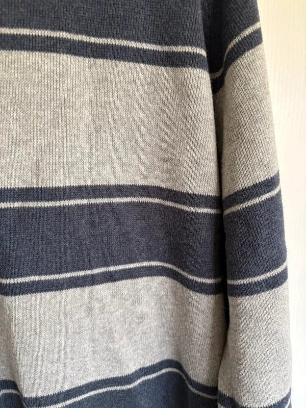 Atlantic Bay Atlantic Bay Men’s V-Neck Striped Jumper Size XL Grey Navy Blue Knit Sweater