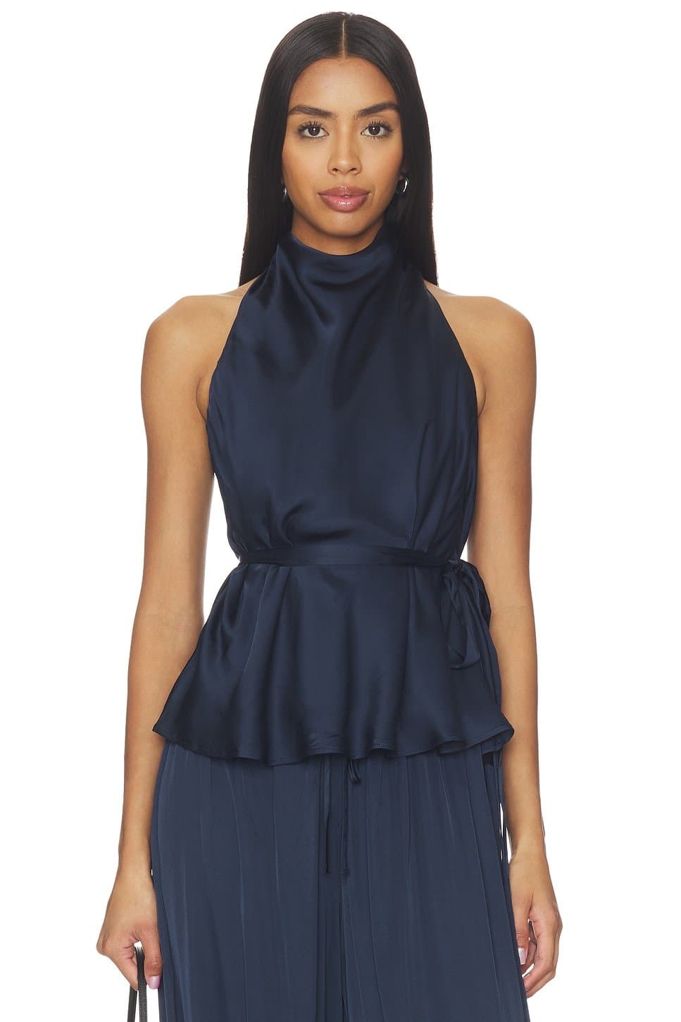 revolve Revolve Navy Satin Peplum Peplum Top