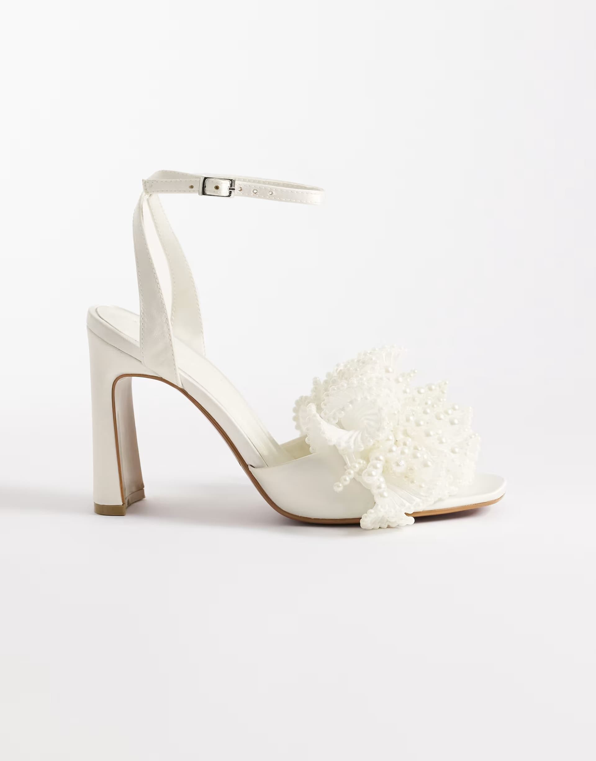 ASOS ASOS DESIGN Nearlywed ruffle pearl trim detail high heeled sandals in ivory