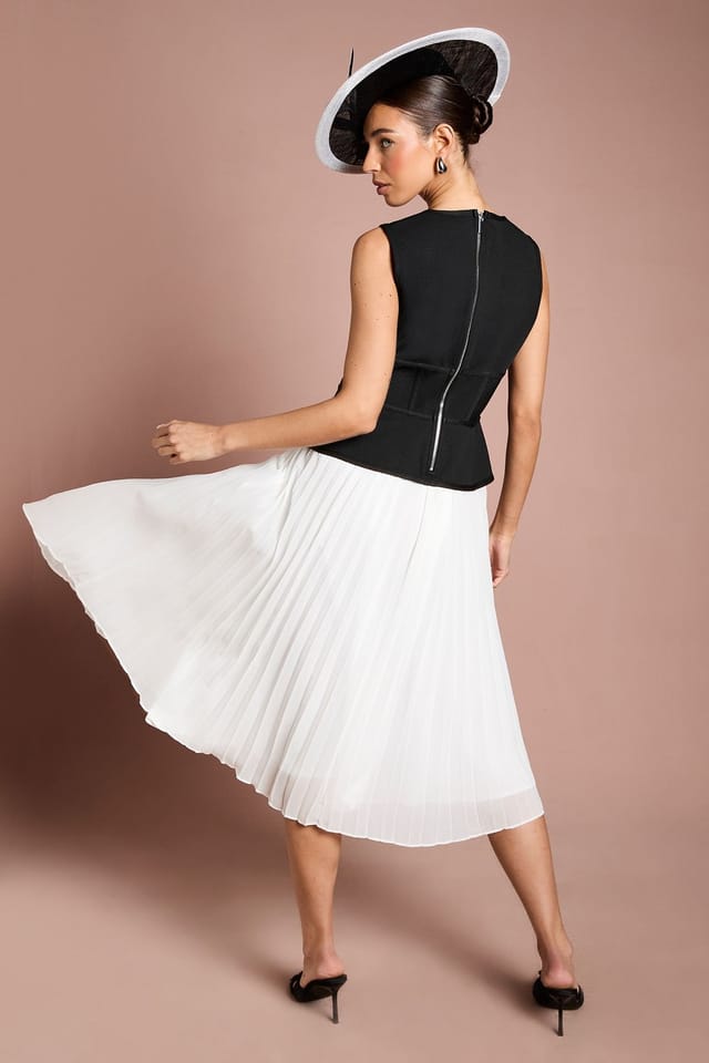 Coast Coast Women's Lisa Tan Mono Bandage Peplum Georgette Pleated Skirt Midi Dress - 3