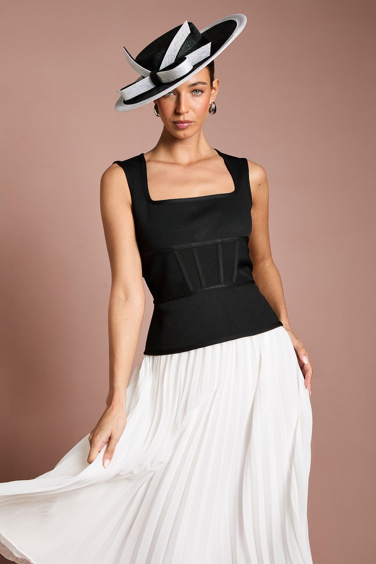 Coast Coast Women's Lisa Tan Mono Bandage Peplum Georgette Pleated Skirt Midi Dress - 4