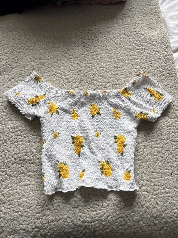 New Look White ruched crop top with yellow flowers