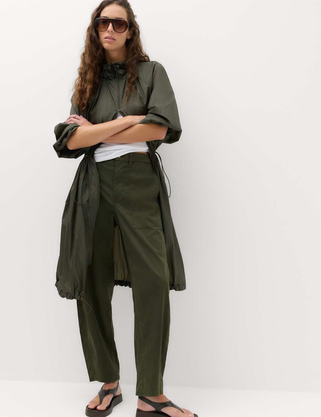 Marks & Spencer M&S Lyocell Rich Utility Barrel Leg Trousers Khaki - 1