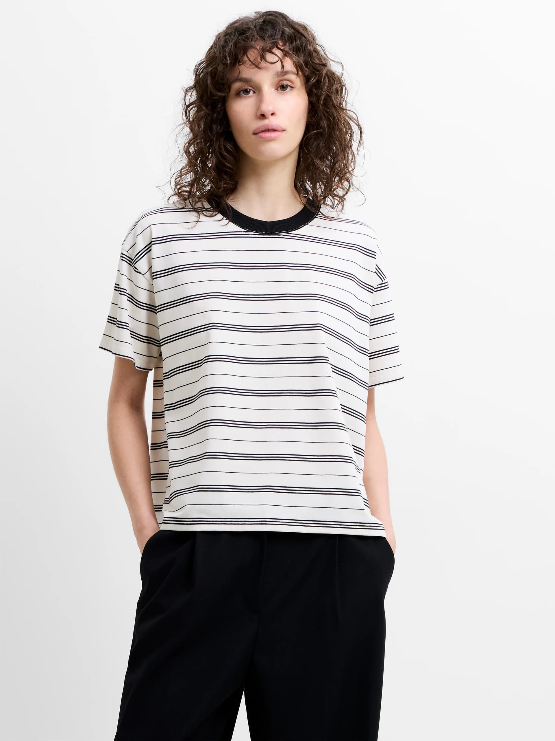 French Connection Pernille Jersey Striped Boyfriend T-Shirt Cream/Black