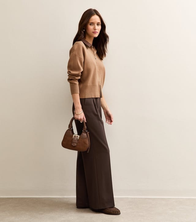New Look Women's Dark Brown Pleated Front Wide Leg Trousers New Look - 3
