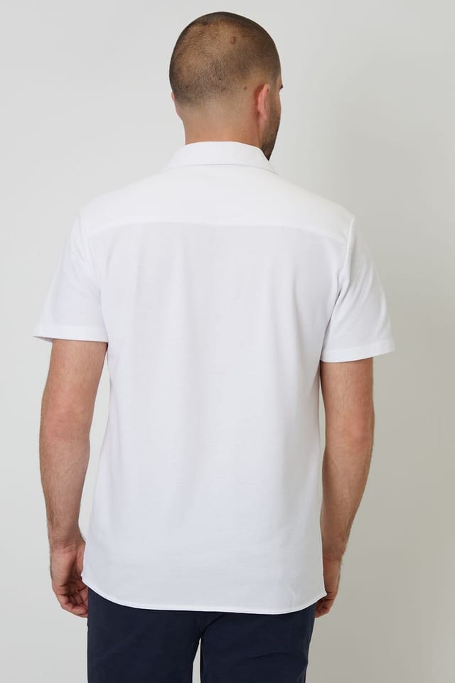 Threadbare Threadbare Men's Cotton Pique Revere Collar Short Sleeve Shirt in White - 2