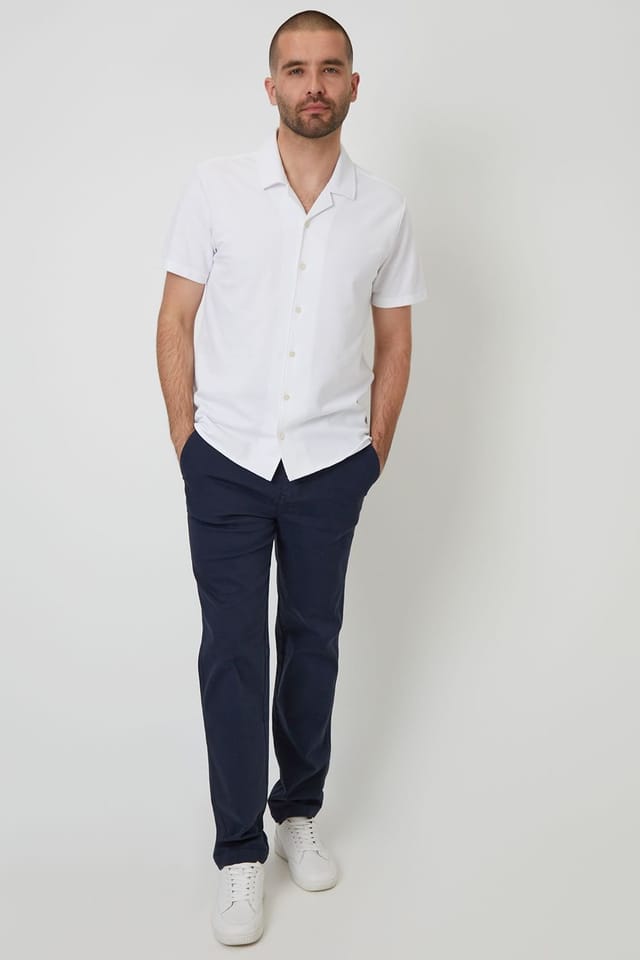 Threadbare Threadbare Men's Cotton Pique Revere Collar Short Sleeve Shirt in White - 3