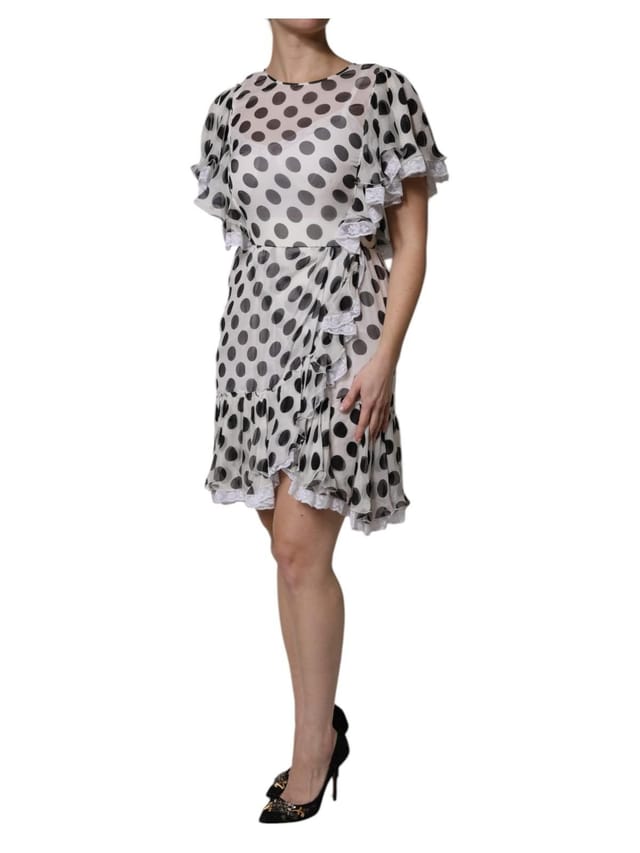 Dolce & Gabbana Dolce & Gabbana Women's White Polka Dotted Silk Blend A-line Dress - 2