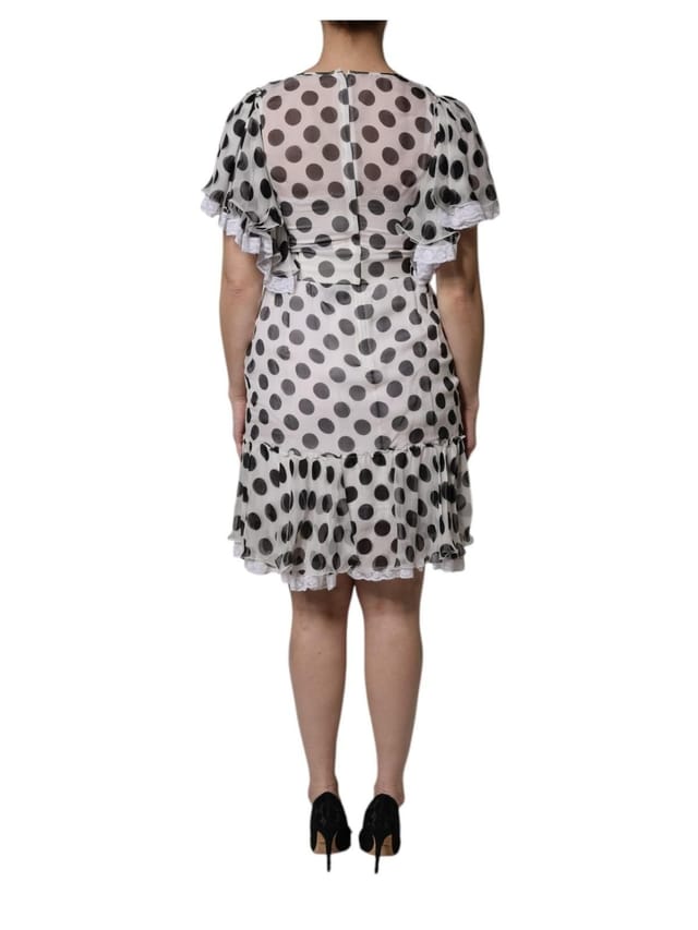 Dolce & Gabbana Dolce & Gabbana Women's White Polka Dotted Silk Blend A-line Dress - 3