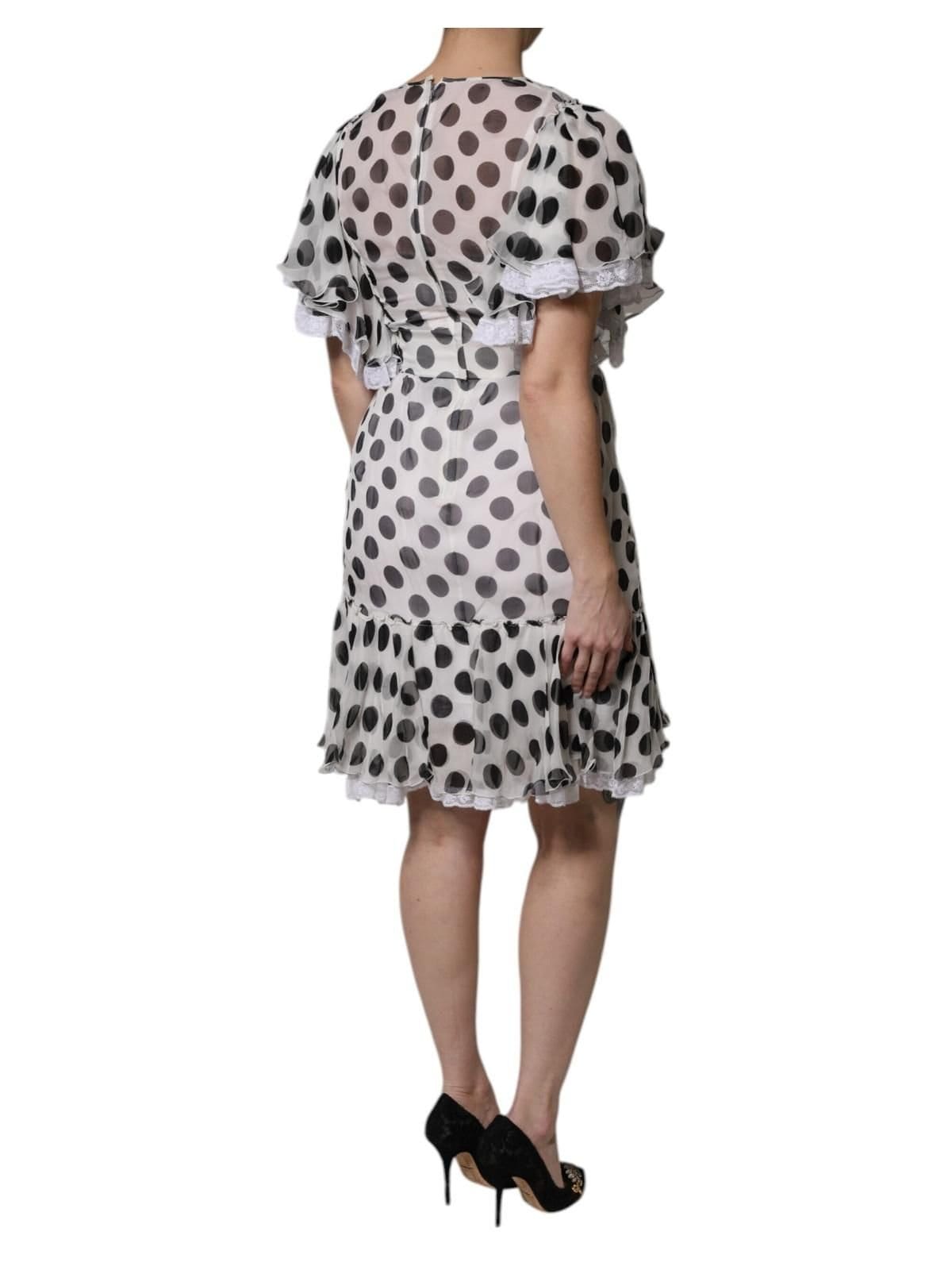 Dolce & Gabbana Dolce & Gabbana Women's White Polka Dotted Silk Blend A-line Dress - 4