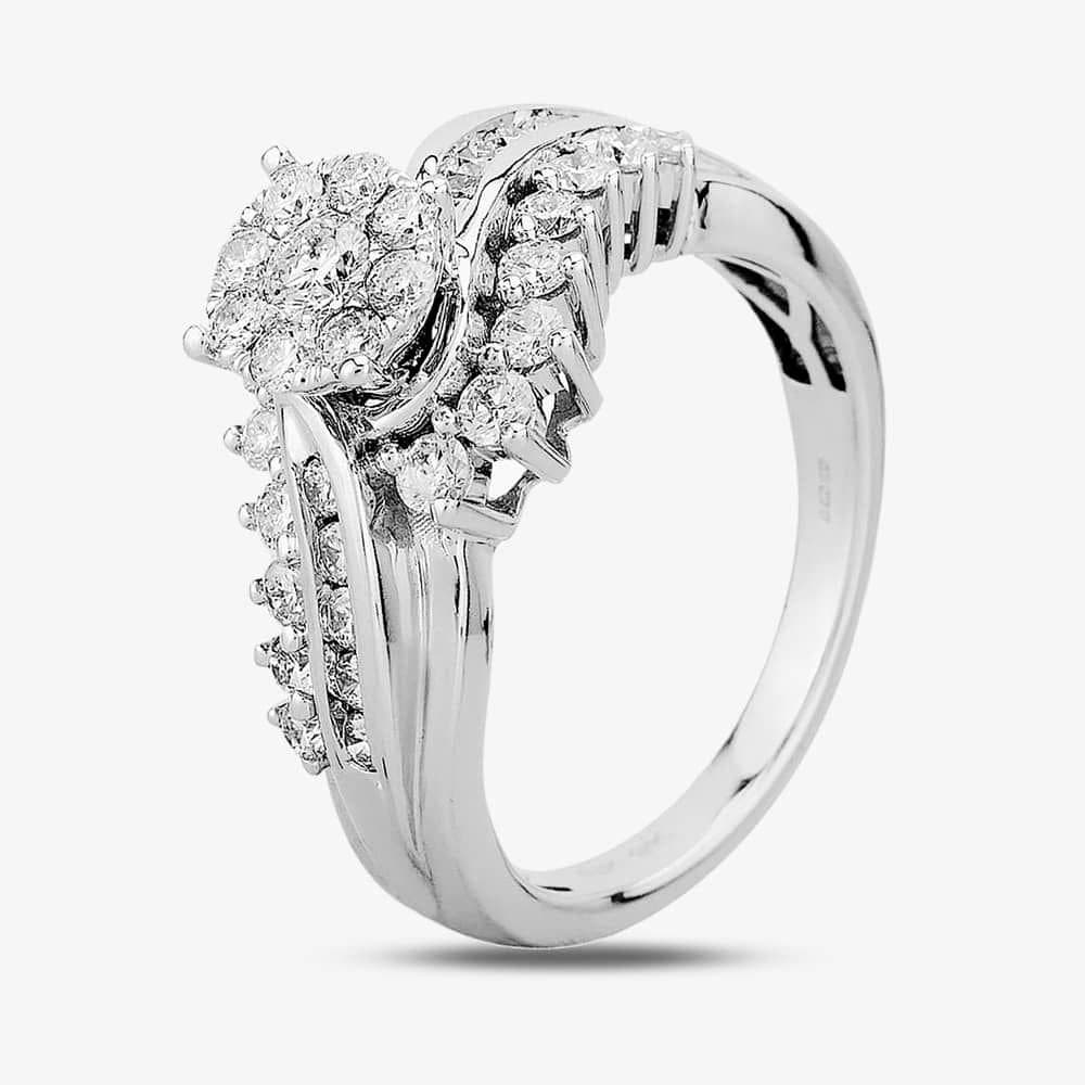 T.H.Baker T.H.Baker Women's 9ct White Gold 1.00ct Diamond Twist Fancy Cluster Ring TH0125087 Q in Silver