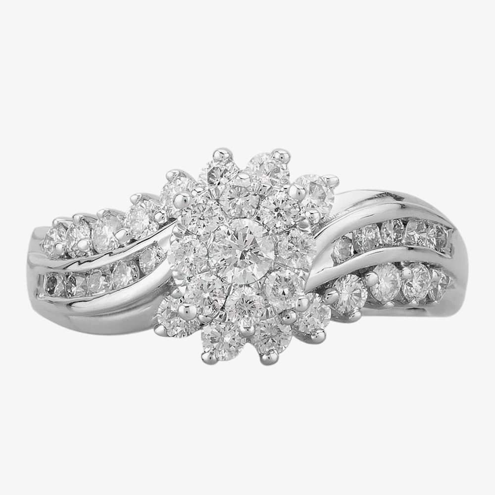 T.H.Baker T.H.Baker Women's 9ct White Gold 1.00ct Diamond Twist Fancy Cluster Ring TH0125087 Q in Silver - 3