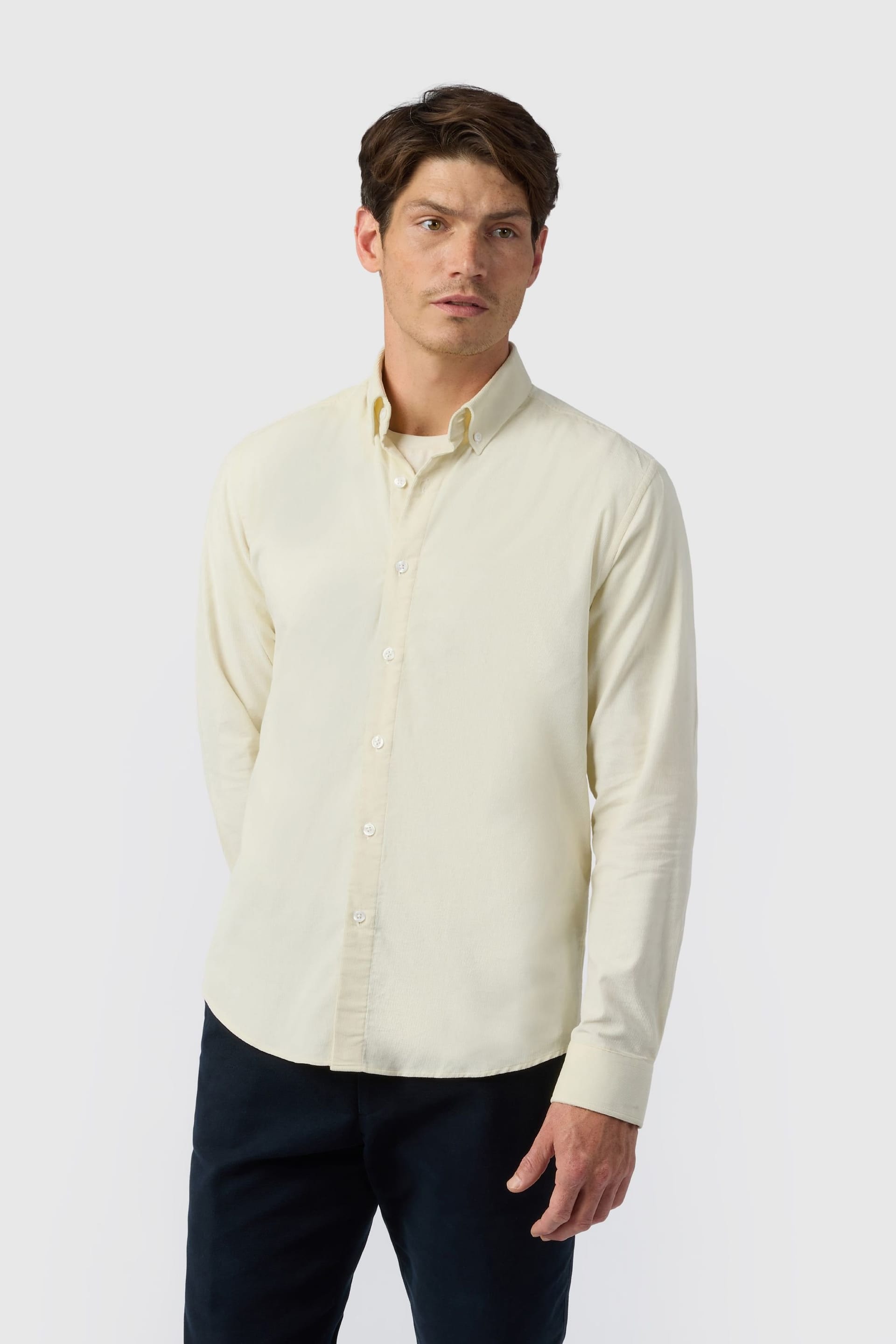 Melka Men's Ecru Corduroy Button Down Shirt