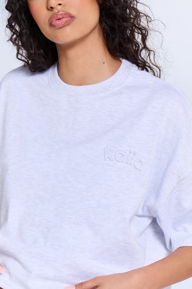 Kaiia Kaiia Embossed Logo Oversized T-shirt Light Grey Marl - 2