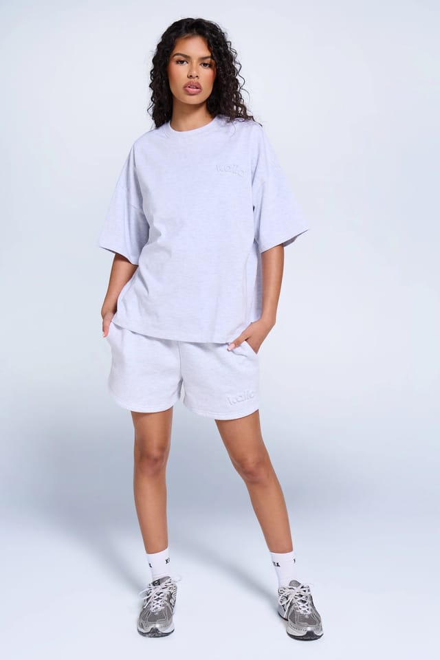 Kaiia Kaiia Embossed Logo Oversized T-shirt Light Grey Marl - 3