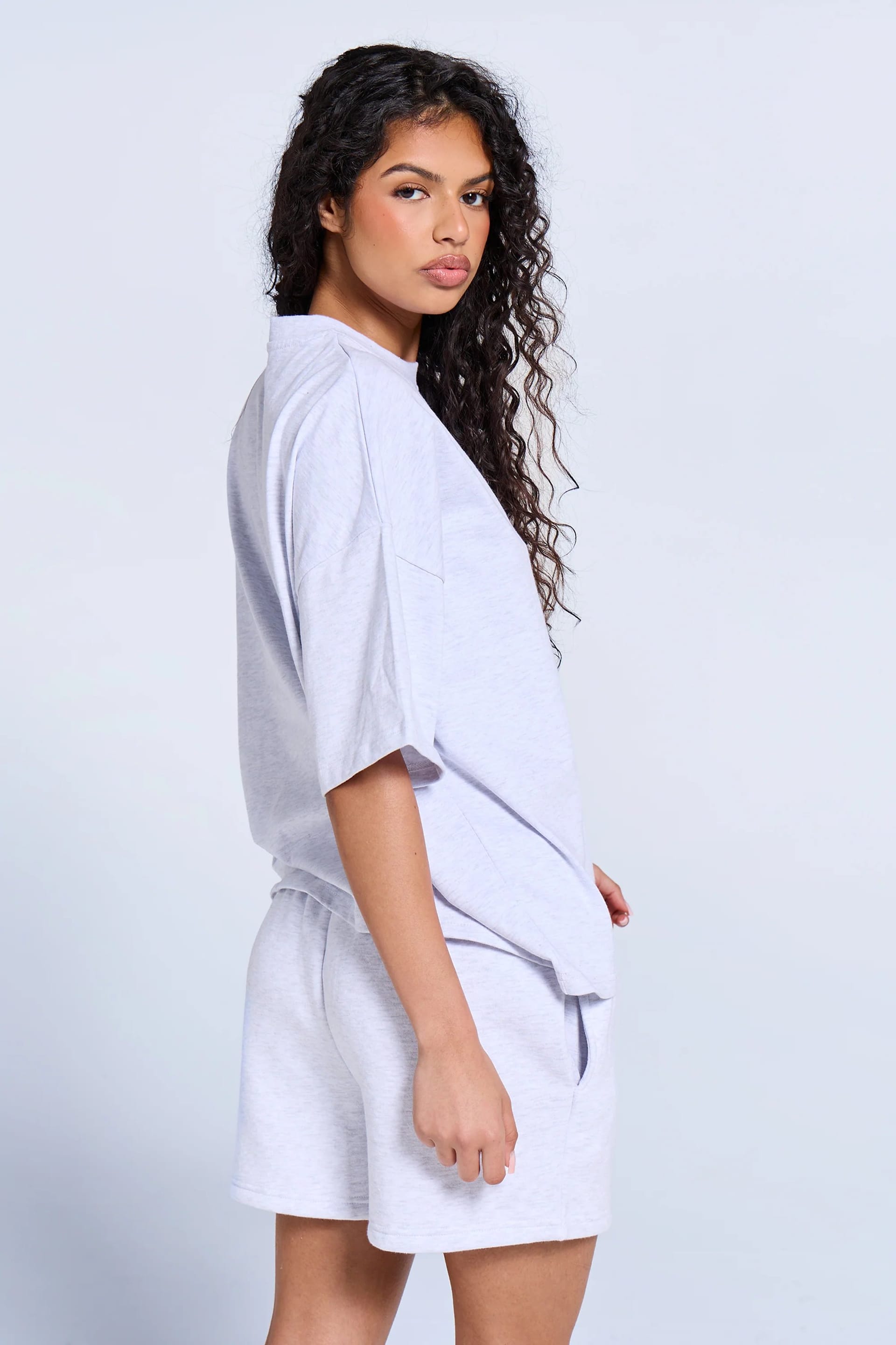 Kaiia Kaiia Embossed Logo Oversized T-shirt Light Grey Marl - 4