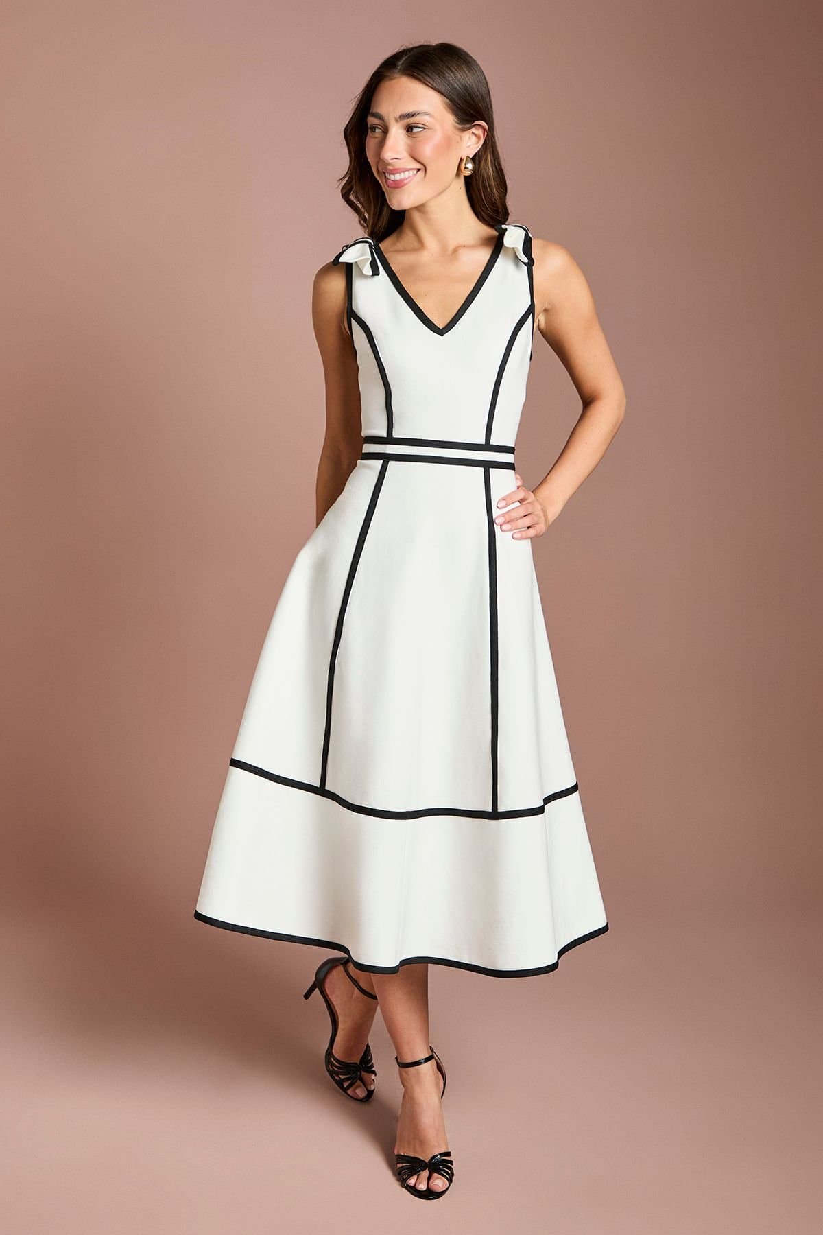 Coast Coast Women's Ponte Piping Contrast Midi Dress in Cream