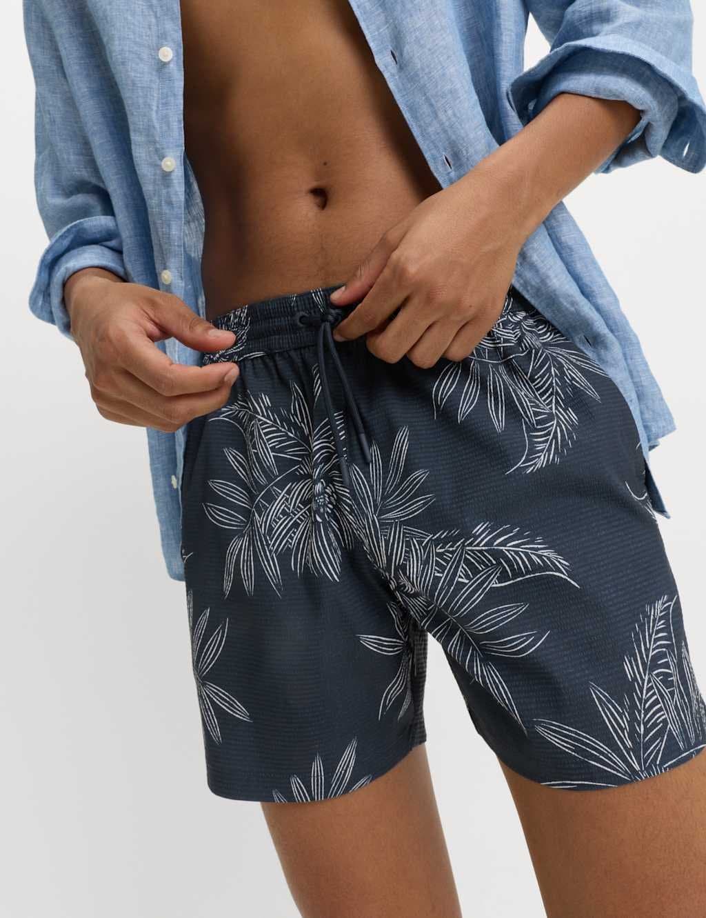 Marks & Spencer M&S Quick Dry Printed Textured Swim Shorts Navy