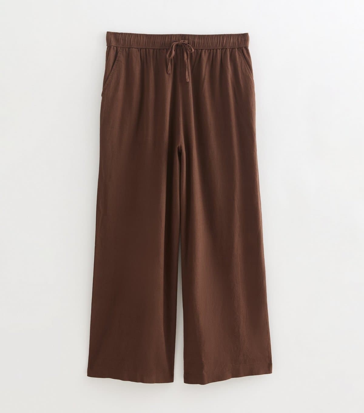 New Look Women's Plus Size Dark Brown Linen Blend Wide Leg Trousers Curves New Look