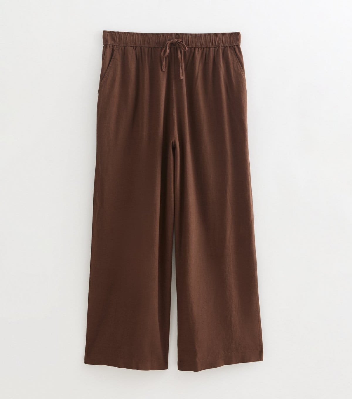 New Look Plus Size Dark Brown Linen Blend Wide Leg Trousers
