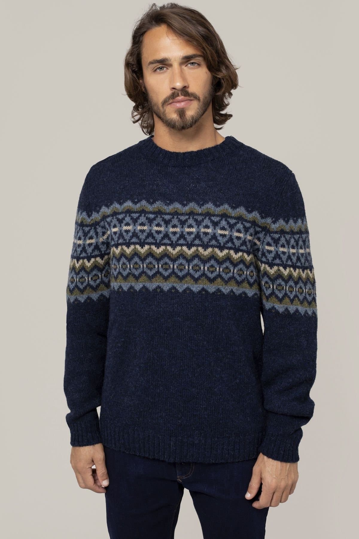 Celtic & Co Celtic & Co Men's Fair Isle Sweater in Mid Navy